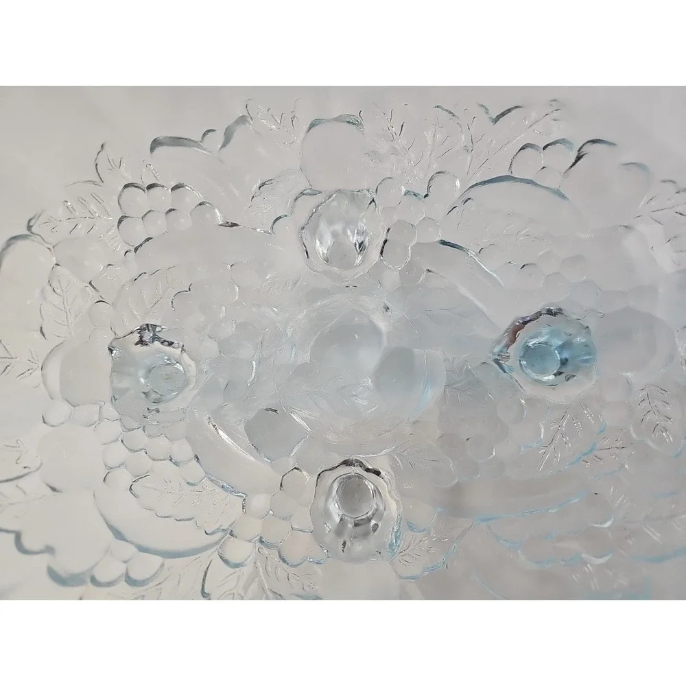 Large Vintage Indiana Glass Harvest ICE BLUE GLASS FOOTED OVAL FRUIT BOWL‎ 12x9